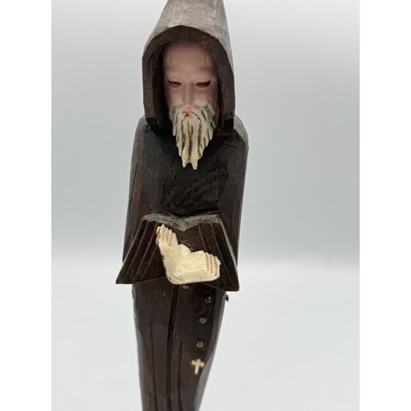 Vintage Hand-Carved Monk Figurine Holding Book – 8.5” Religious Statue - Picture 5 of 6